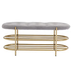 Banc rembourré en velours avec double range-chaussures