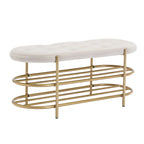 Banc rembourré en velours avec double range-chaussures