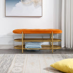 Banc rembourré en velours avec double range-chaussures