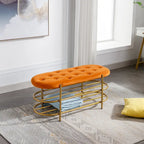 Banc rembourré en velours avec double range-chaussures