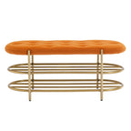 Banc rembourré en velours avec double range-chaussures