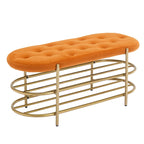 Banc rembourré en velours avec double range-chaussures