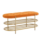 Banc rembourré en velours avec double range-chaussures