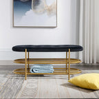 Banc rembourré en velours avec double range-chaussures
