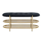 Banc rembourré en velours avec double range-chaussures