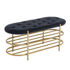 Banc rembourré en velours avec double range-chaussures