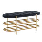 Banc rembourré en velours avec double range-chaussures