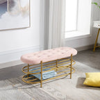 Banc rembourré en velours avec double range-chaussures