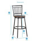 Tabouret de bar pivotant 25 po avec assise en bois