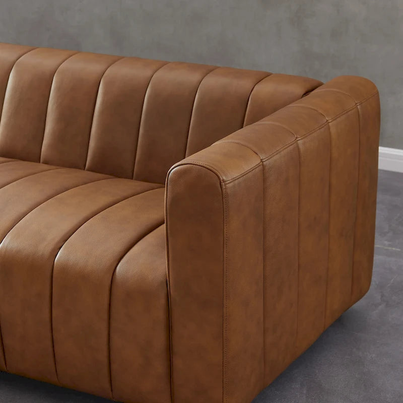 Clarence Mid Century Full Grain Leather Designer Couch in Tan Color