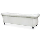Canapé Chesterfield 3 places 84 po avec accoudoirs roulés et garniture cloutée argentée | Blanc
