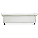 Canapé Chesterfield 3 places 84 po avec accoudoirs roulés et garniture cloutée argentée | Blanc
