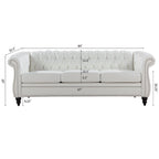 Canapé Chesterfield 3 places 84 po avec accoudoirs roulés et garniture cloutée argentée | Blanc