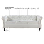 Canapé Chesterfield 3 places 84 po avec accoudoirs roulés et garniture cloutée argentée | Blanc