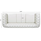 Canapé Chesterfield 3 places 84 po avec accoudoirs roulés et garniture cloutée argentée | Blanc