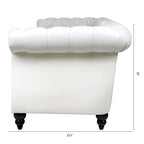 Canapé Chesterfield 3 places 84 po avec accoudoirs roulés et garniture cloutée argentée | Blanc