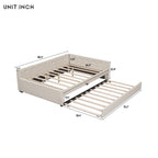 Lit plateforme rembourré pleine grandeur avec lit gigogne double et ports USB | Lin | Beige