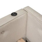 Lit plateforme rembourré pleine grandeur avec lit gigogne double et ports USB | Lin | Beige