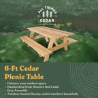 Table de pique-nique d'extérieur en cèdre de 1,8 m, banc de patio en bois fait à la main pour le camping, les fêtes dans le jardin ou les réceptions, cèdre rustique