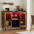 Farmhouse Rustic Accent Cabinet with LED Light USB Port, Sideboard Buffet Home Bar
