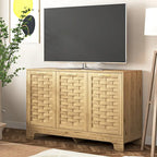 Buffet de salle à manger en bois avec portes tissées et étagère réglable | Finition bois