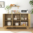 Buffet de salle à manger en bois avec portes tissées et étagère réglable | Finition bois