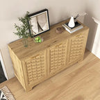 Buffet de salle à manger en bois avec portes tissées et étagère réglable | Finition bois