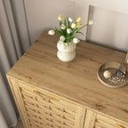 Buffet de salle à manger en bois avec portes tissées et étagère réglable | Finition bois