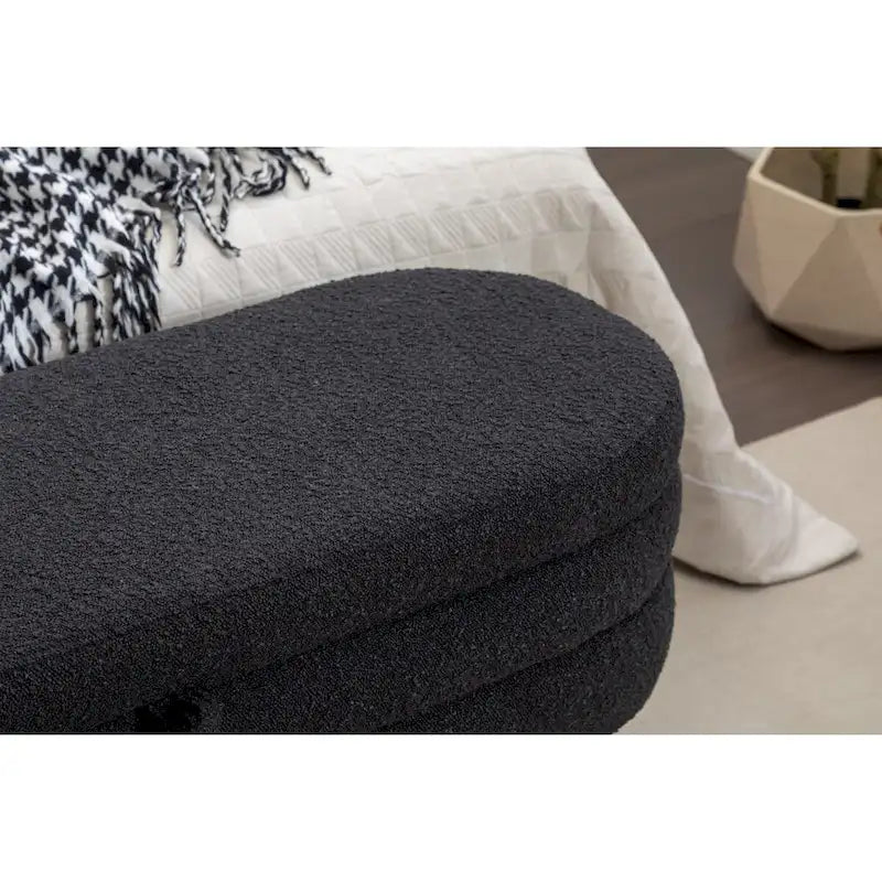 Boucle Fabric Storage Bench Bedroom Bench With Wood Legs For Living Room Bedroom Indoor,Black