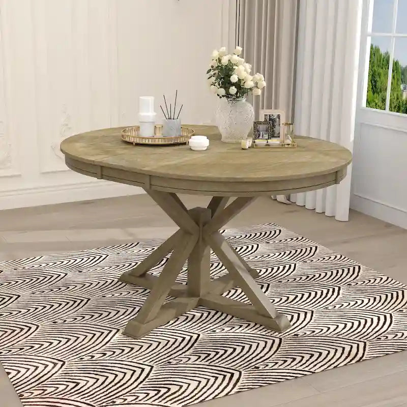 Extendable Round Dining Table with Butterfly Leaf