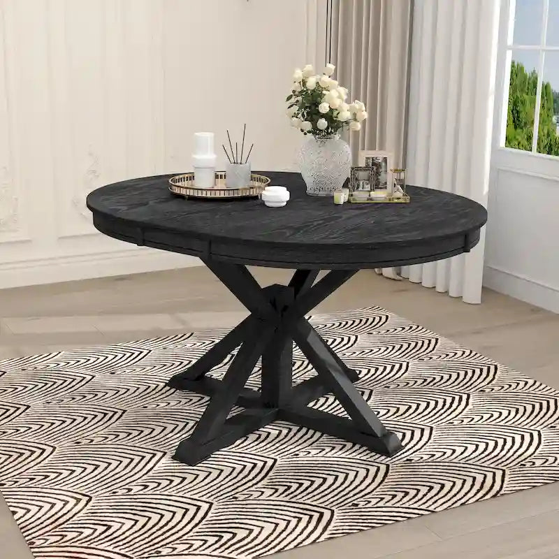 Extendable Round Dining Table with Butterfly Leaf