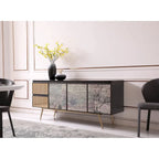 Buffet Armoire Moderne Bohème Frêne Fumé et Laiton