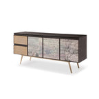 Buffet Armoire Moderne Bohème Frêne Fumé et Laiton