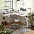 L-Shaped Desk with LED Lights & Power Outlet