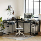 Bureau d'angle avec lumières LED et prise de courant