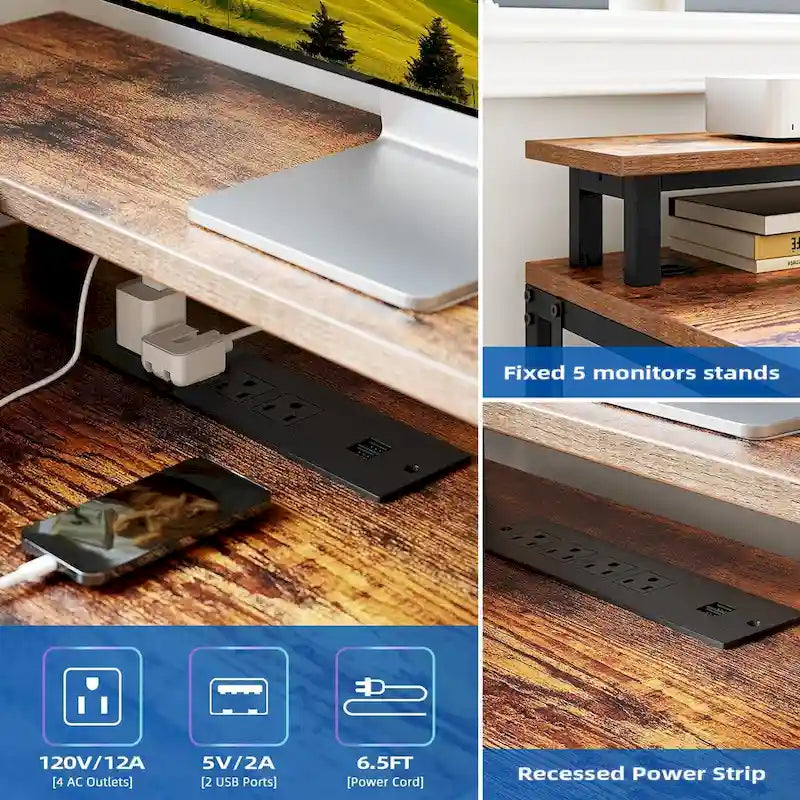 L-Shaped Desk with LED Lights & Power Outlet