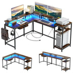 Bureau d'angle avec lumières LED et prise de courant