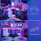 Bureau d'angle avec lumières LED et prise de courant