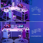 Bureau d'angle avec lumières LED et prise de courant