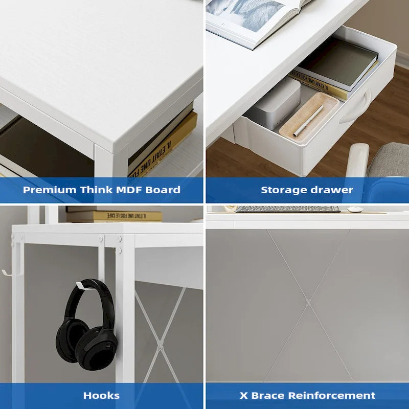 L-Shaped Desk with LED Lights & Power Outlet