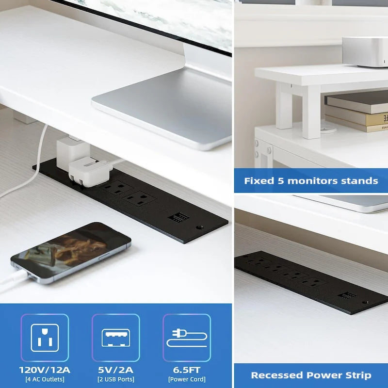 L-Shaped Desk with LED Lights & Power Outlet