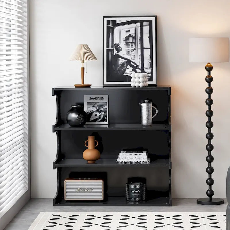 Multifunctional 4-Tier White Book Shelf & Coffee Table, Creative Furniture Floor Bookshelf, Minimalist Organizer Storage Shelves