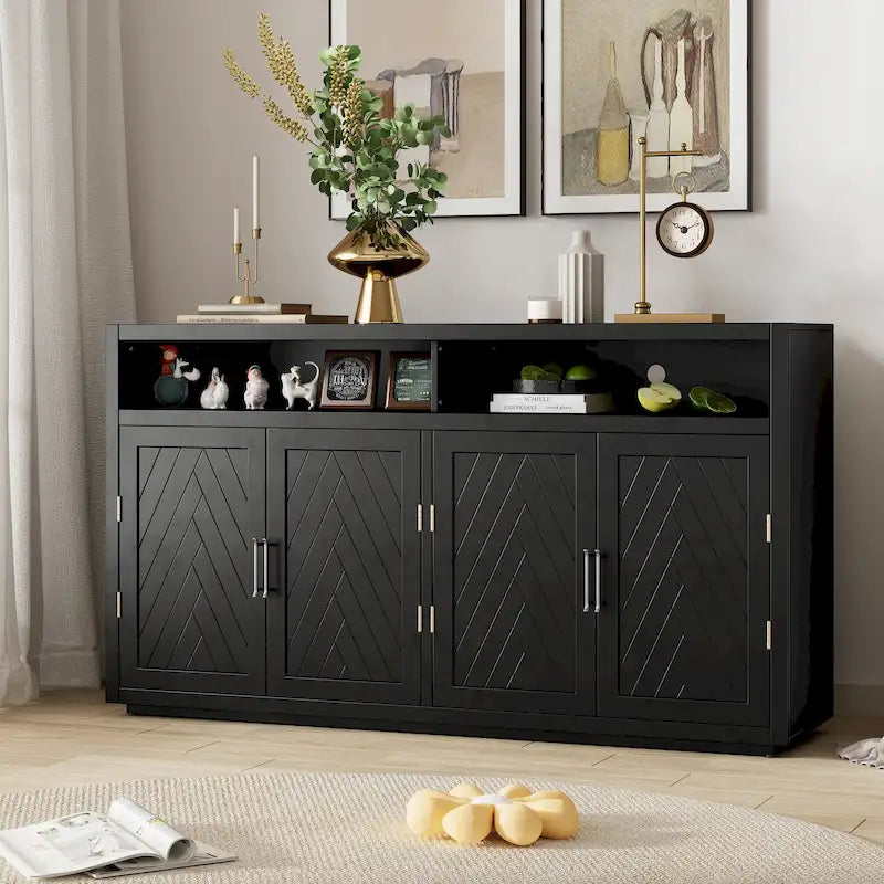 4-Door Retro Sideboard with Adjustable Shelves