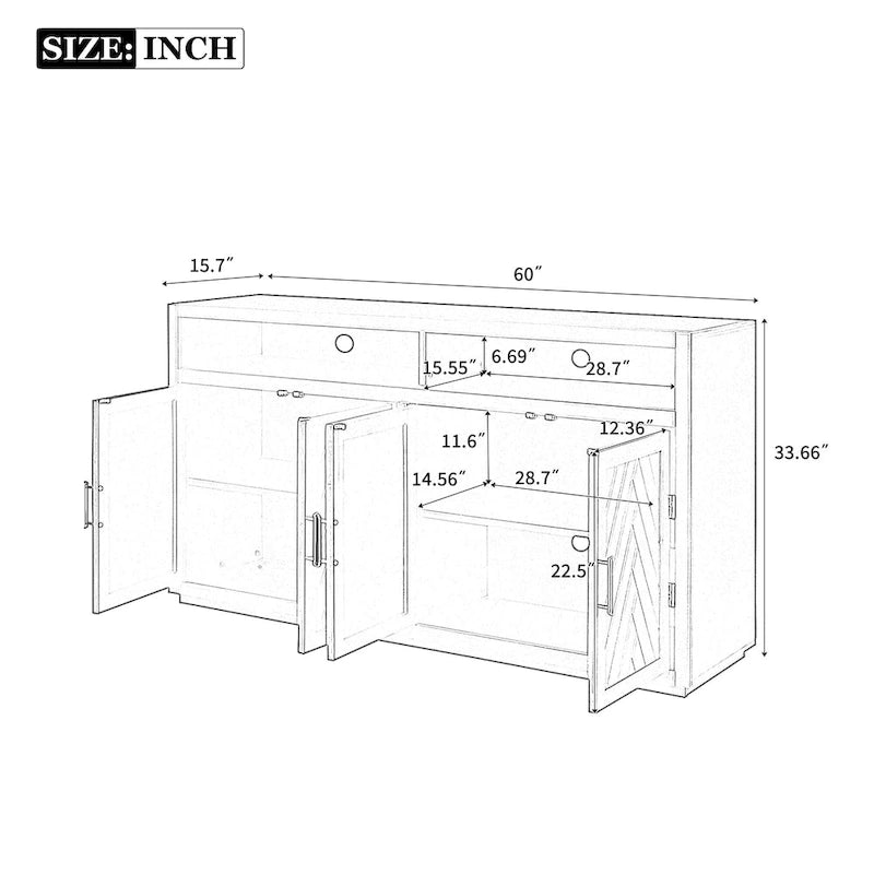 4-Door Retro Sideboard with Adjustable Shelves