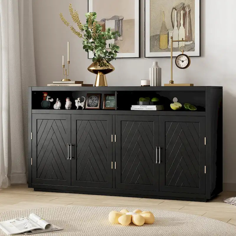 4-Door Retro Sideboard with Adjustable Shelves