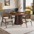 Ensemble de salle à manger extensible 5 pièces Christopher Knight Home Bennett Mid-Century Modern en bois avec table et 4 chaises rembourrées à dossier en rotin