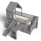 Lit mezzanine simple avec 3 tiroirs et escalier de rangement, structure cabane en bois avec toboggan et bureau amovible