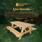 Table de pique-nique d'extérieur en cèdre de 1,8 m, banc de patio en bois fait à la main pour le camping, les fêtes dans le jardin ou les réceptions, cèdre rustique