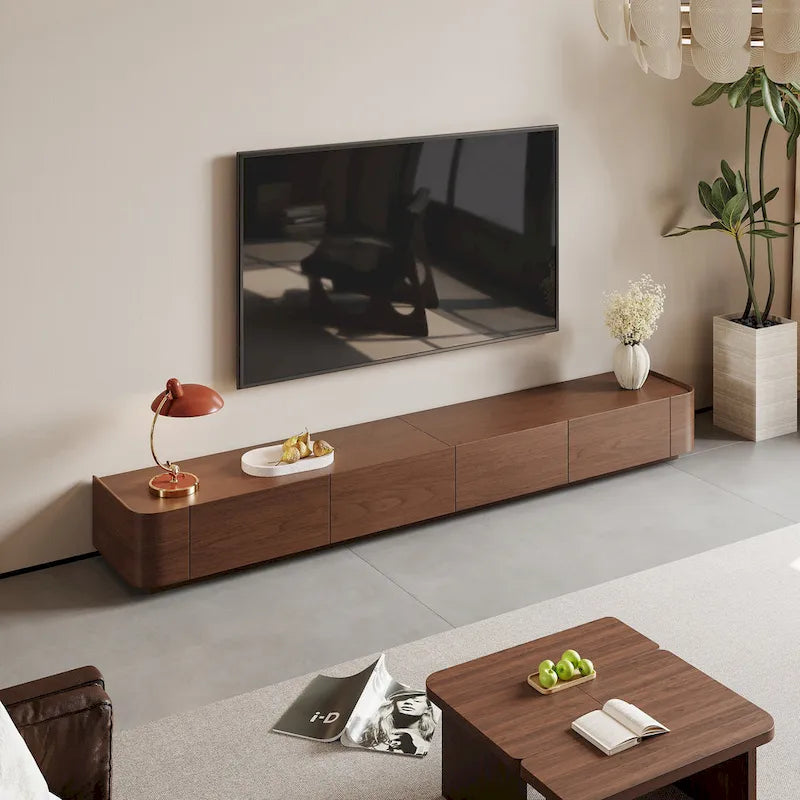 Meuble TV moderne du milieu du siècle, 4 à 6 tiroirs, console multimédia en bois massif brun