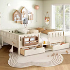 Lit pour tout-petits Bellemave Queen Size avec 14 barrières de sécurité, cadre de lit peu encombrant avec étagères intégrées et 2 tiroirs de rangement sous le lit